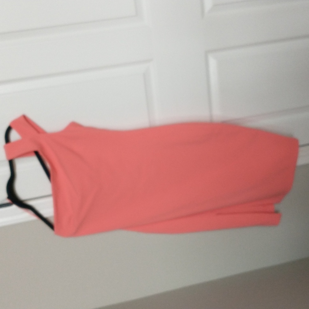 Likely One shoulder coral color midi dress